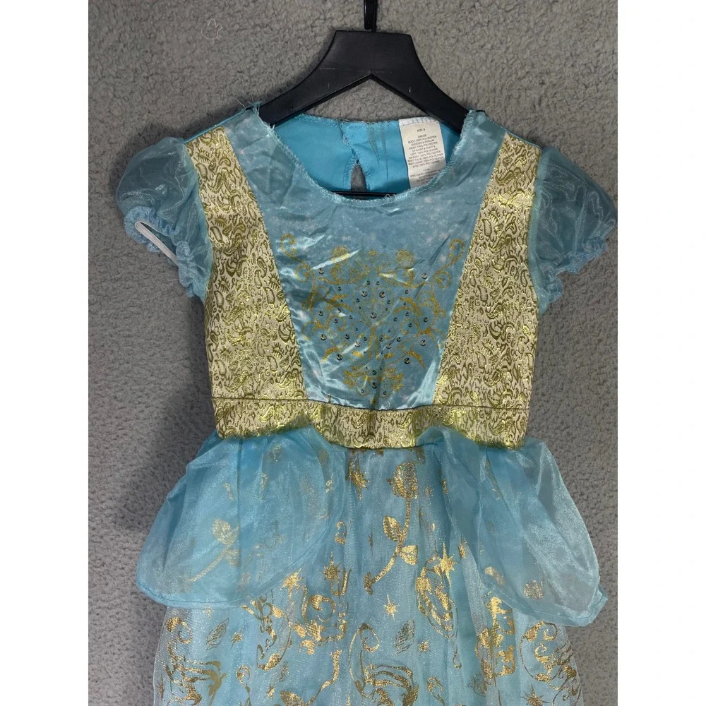 Disney Princess Cinderella Blue Gold Glitter Dress Up Costume Girls Size Small